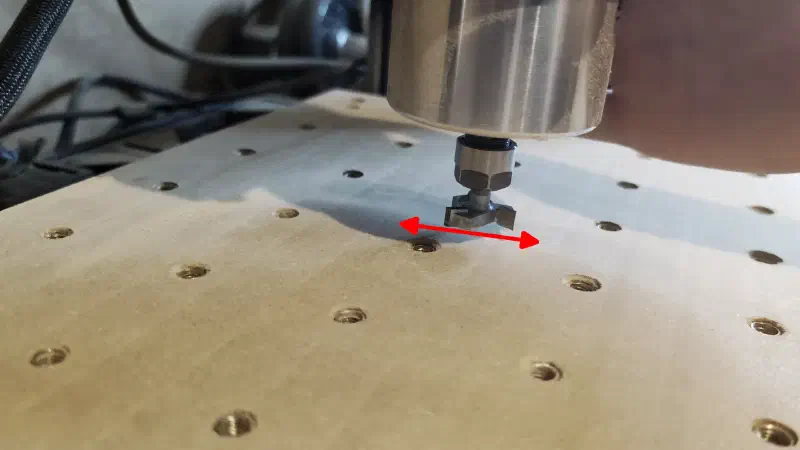 The newly surfaced bed with evidence of the router mount flexing under load